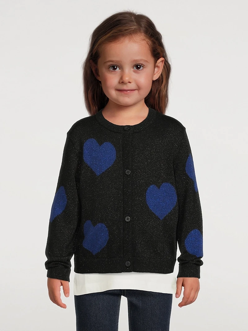 Kids Cotton-Blend Cardigan Heart Print