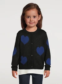 Kids Cotton-Blend Cardigan Heart Print