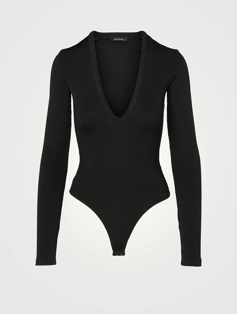 Deep V-Neck Ribbed Bodysuit