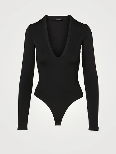 Deep V-Neck Ribbed Bodysuit