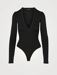 Deep V-Neck Ribbed Bodysuit