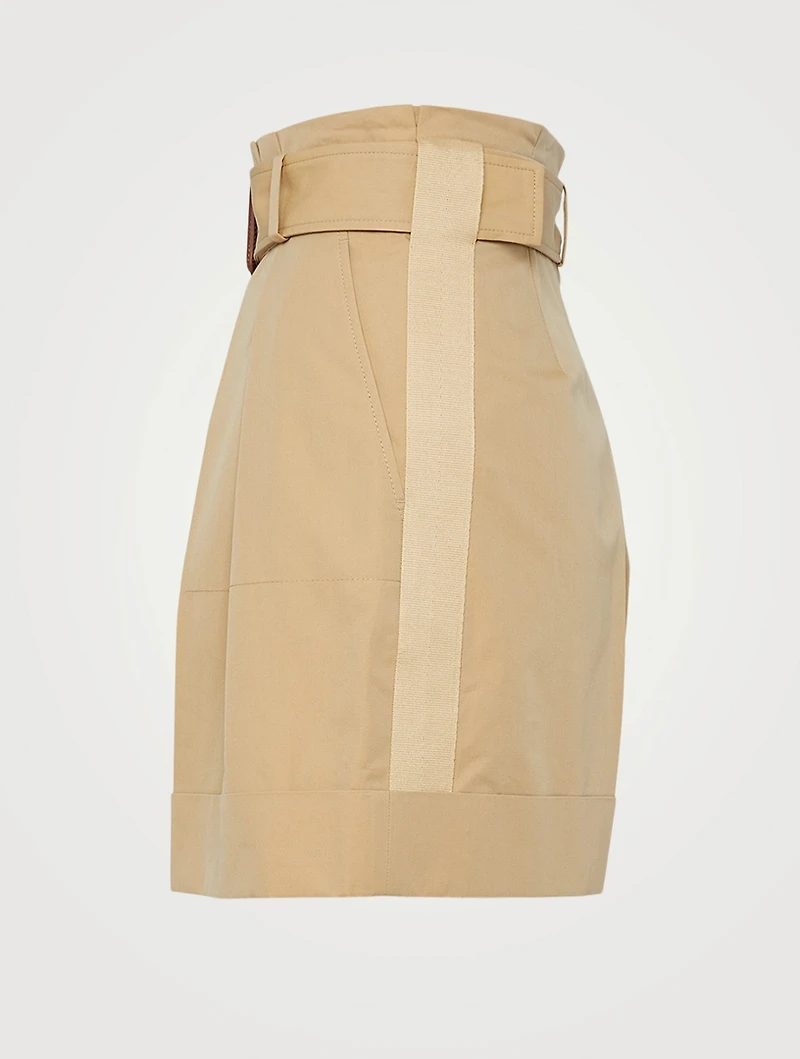 Cotton Twill Belted Military Shorts