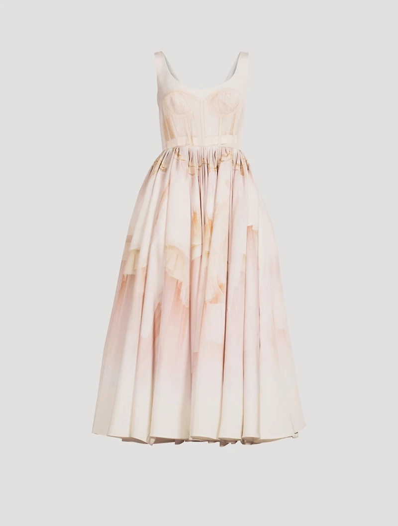 Tulle Toile Draped Midi Dress