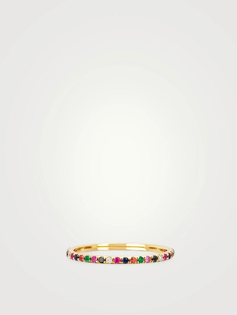 14K Gold Rainbow Eternity Ring With Diamonds