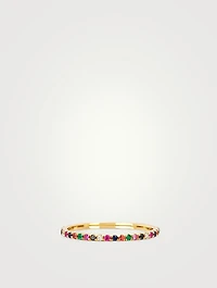 14K Gold Rainbow Eternity Ring With Diamonds