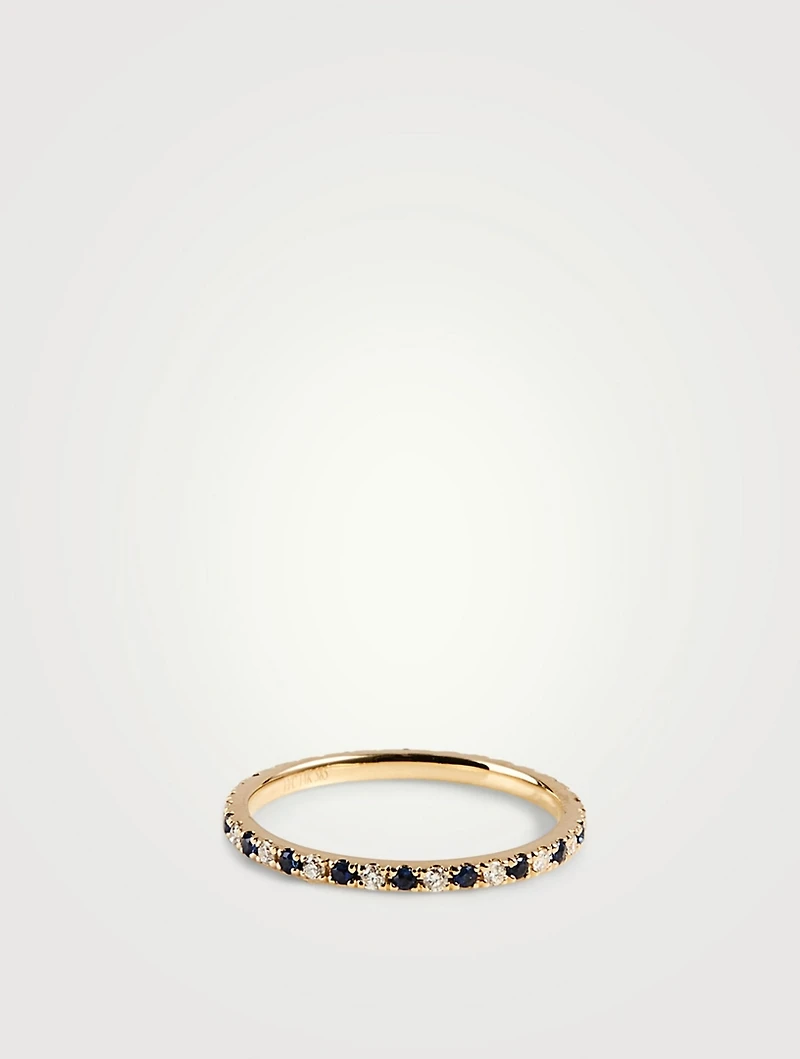 14K Gold Eternity Ring With Diamonds And Sapphire