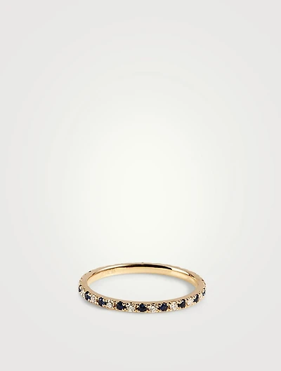 14K Gold Eternity Ring With Diamonds And Sapphire