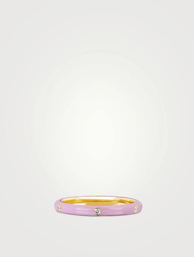 14K Gold Enamel Stacking Ring With Diamonds