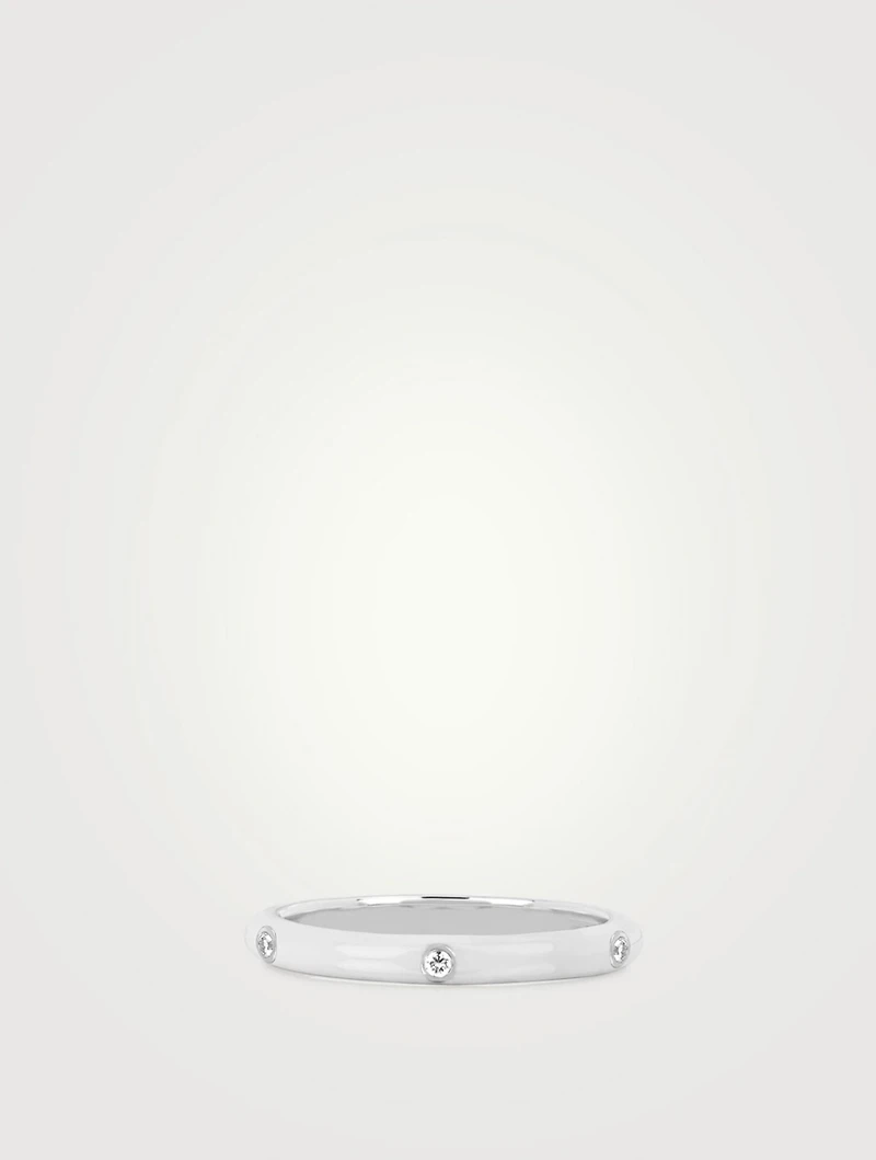 14K White Gold Enamel Stacking Ring With Diamonds