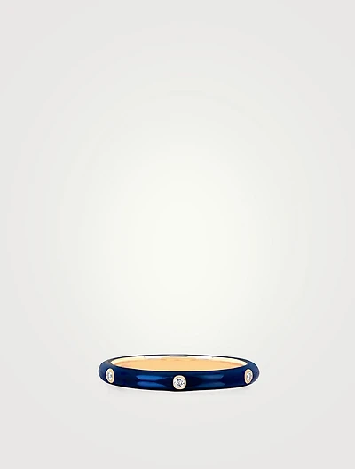 14K Gold Enamel Stacking Ring With Diamonds