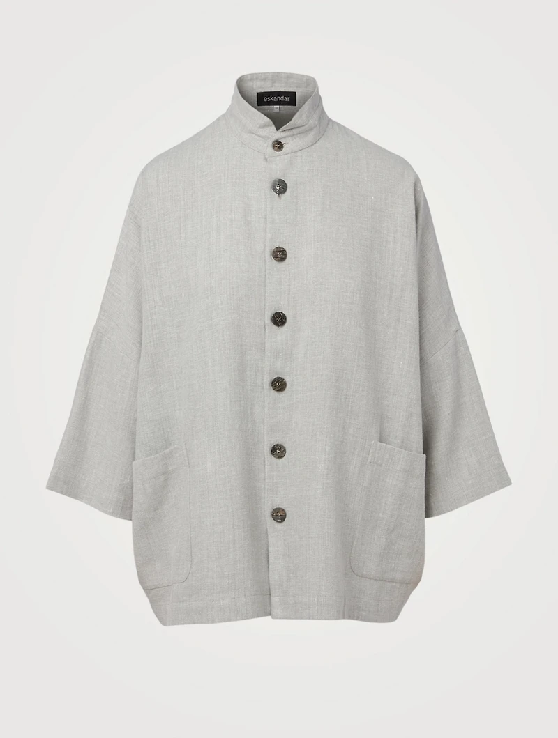 Sloped Shoulder Jacket With Double Stand Collar