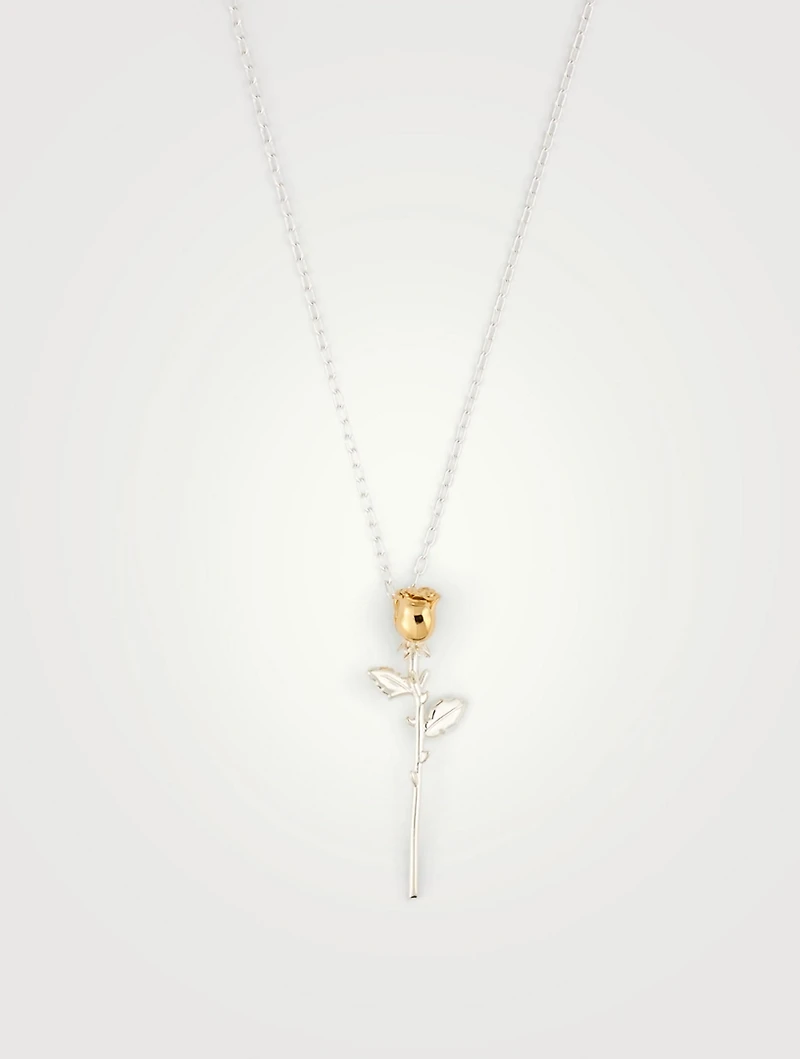 Sterling Silver And 18K Gold Plated Rose Pendant Necklace