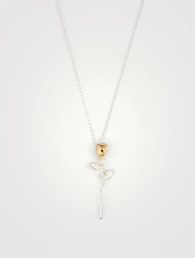 Sterling Silver And 18K Gold Plated Rose Pendant Necklace