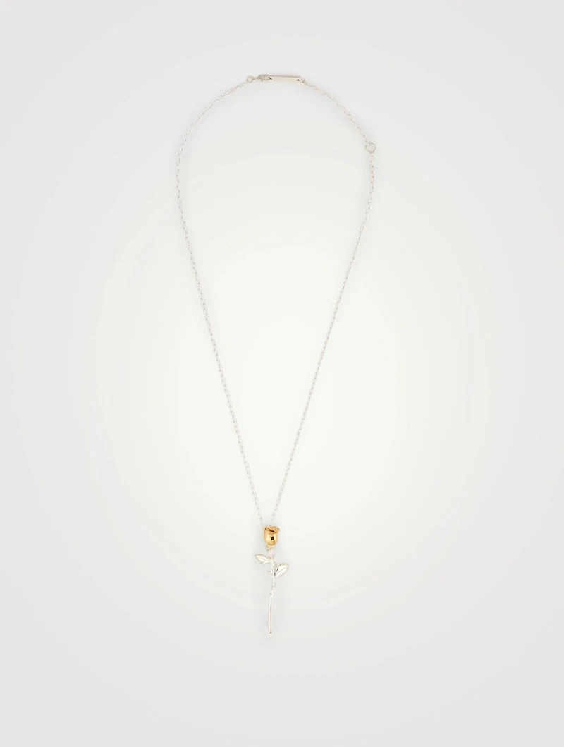 Sterling Silver And 18K Gold Plated Rose Pendant Necklace