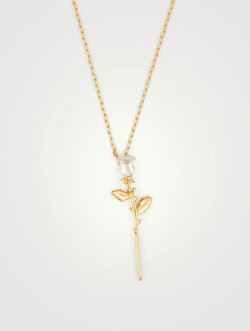 18K Gold Plated And Sterling Silver Rose Pendant Necklace