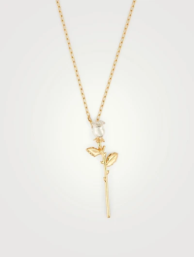 18K Gold Plated And Sterling Silver Rose Pendant Necklace