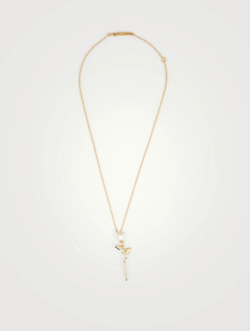 18K Gold Plated And Sterling Silver Rose Pendant Necklace