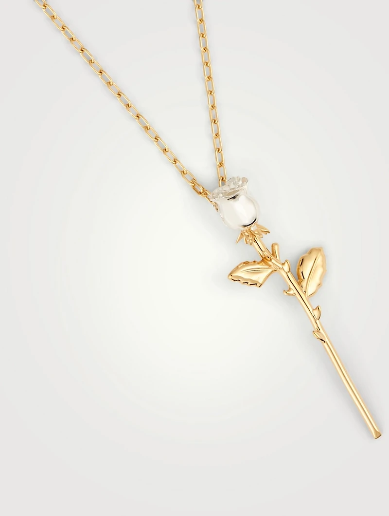 18K Gold Plated And Sterling Silver Rose Pendant Necklace