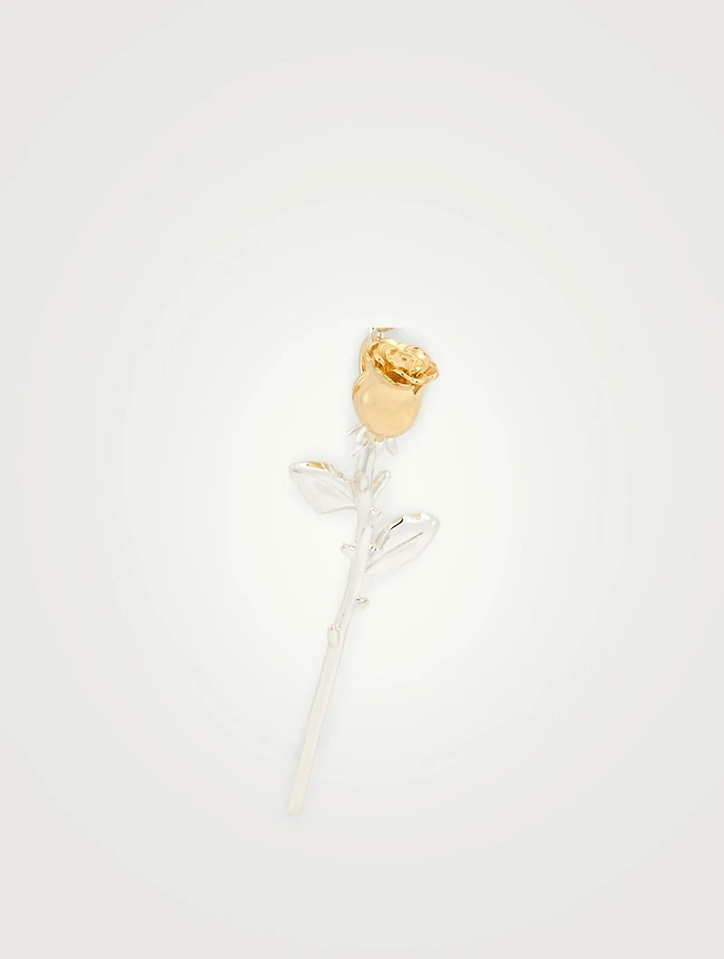 Sterling Silver And 18K Goldplated Safety Rose Charm Earring
