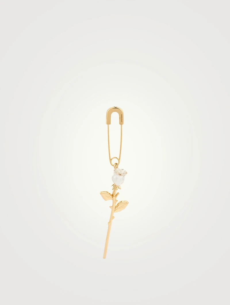 18K Goldplated And Sterling Silver Safety Rose Charm Earring