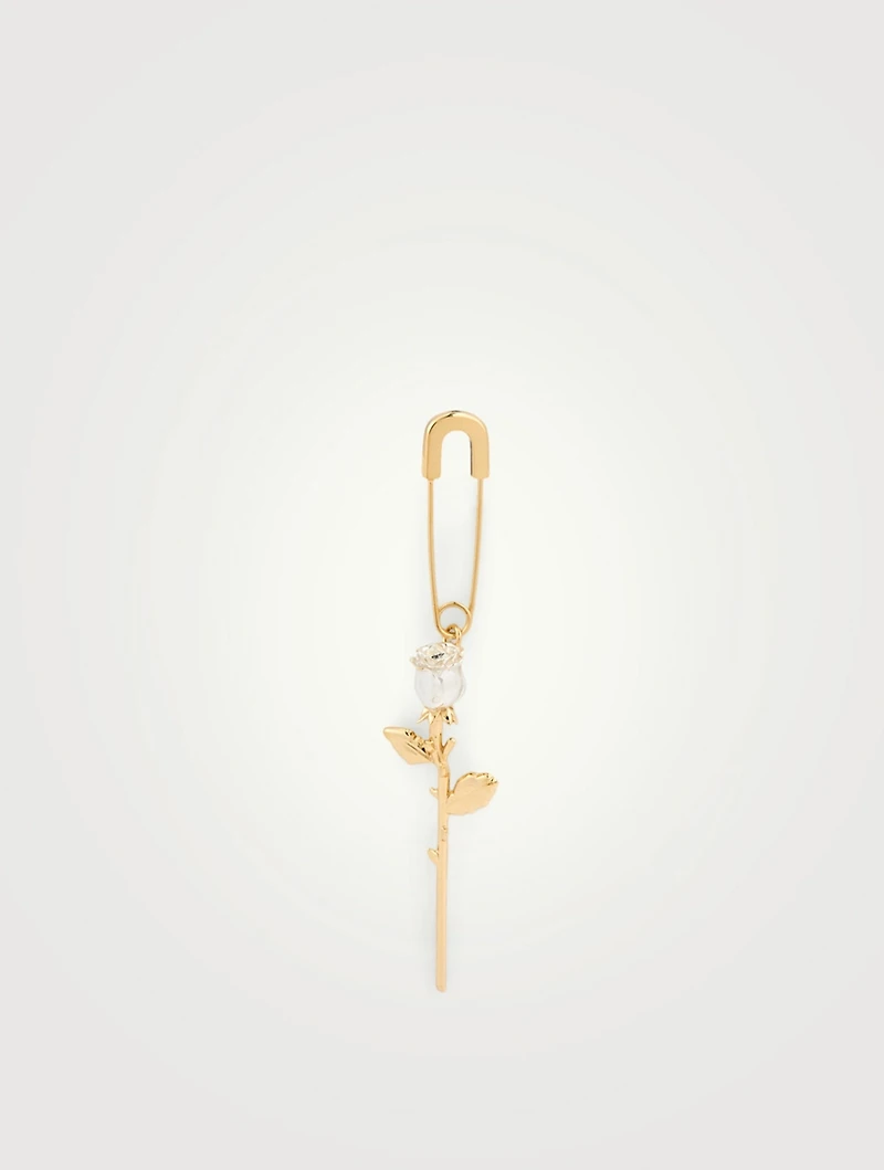 18K Goldplated And Sterling Silver Safety Rose Charm Earring