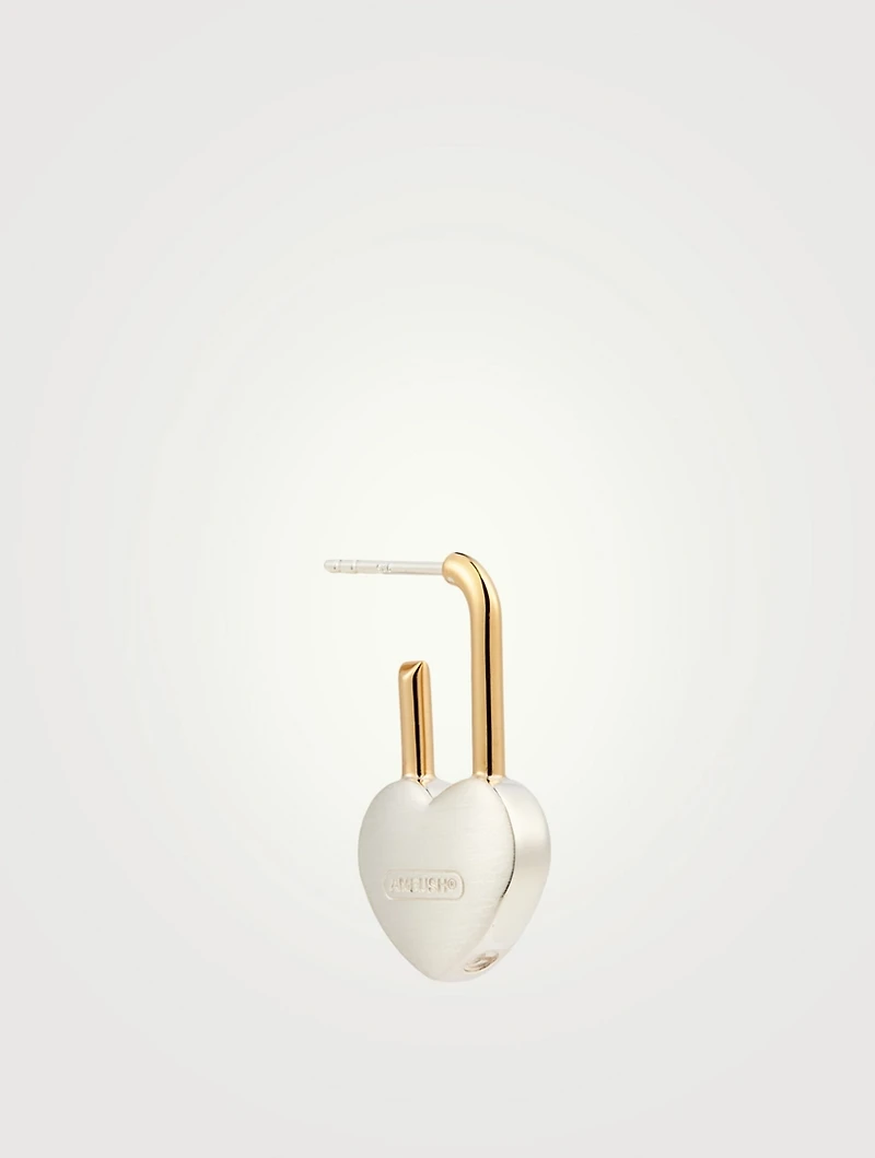 Sterling Silver And 18K Goldplated Heart Padlock Earring