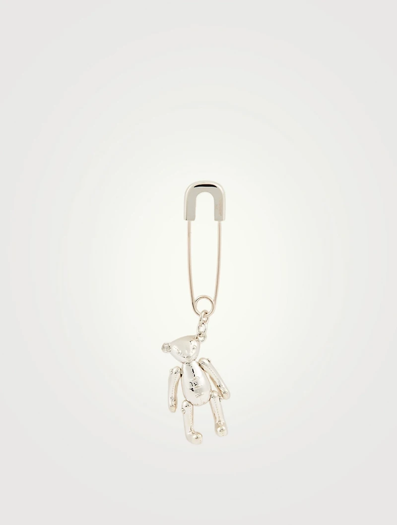 Sterling Silver Safety Pin Bear Earring