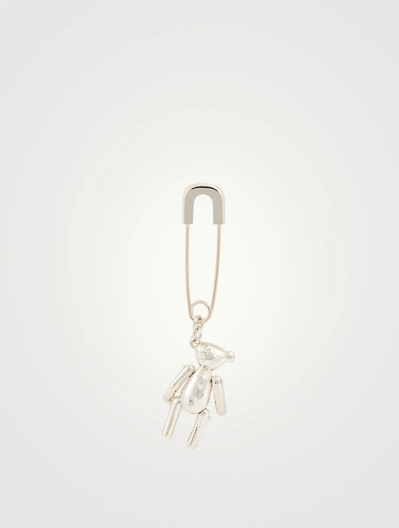 Sterling Silver Safety Pin Bear Earring