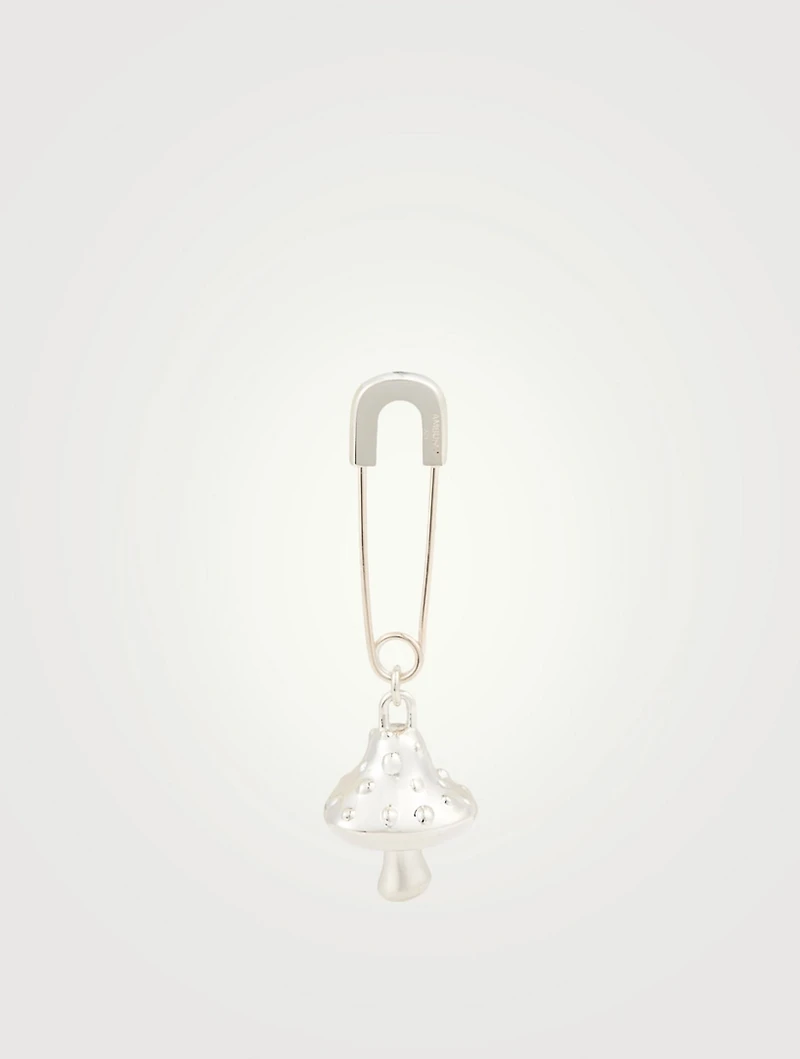 Sterling Silver Safety Pin Mushroom Charm Earring