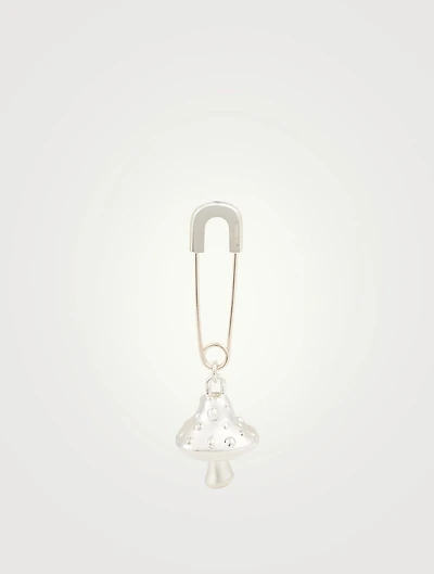 Sterling Silver Safety Pin Mushroom Charm Earring