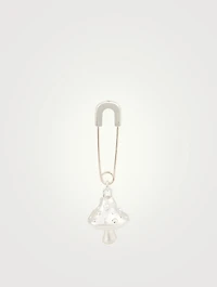 Sterling Silver Safety Pin Mushroom Charm Earring