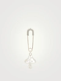 Sterling Silver Safety Pin Mushroom Charm Earring