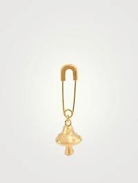 18K Goldplated Safety Pin Mushroom Charm Earring