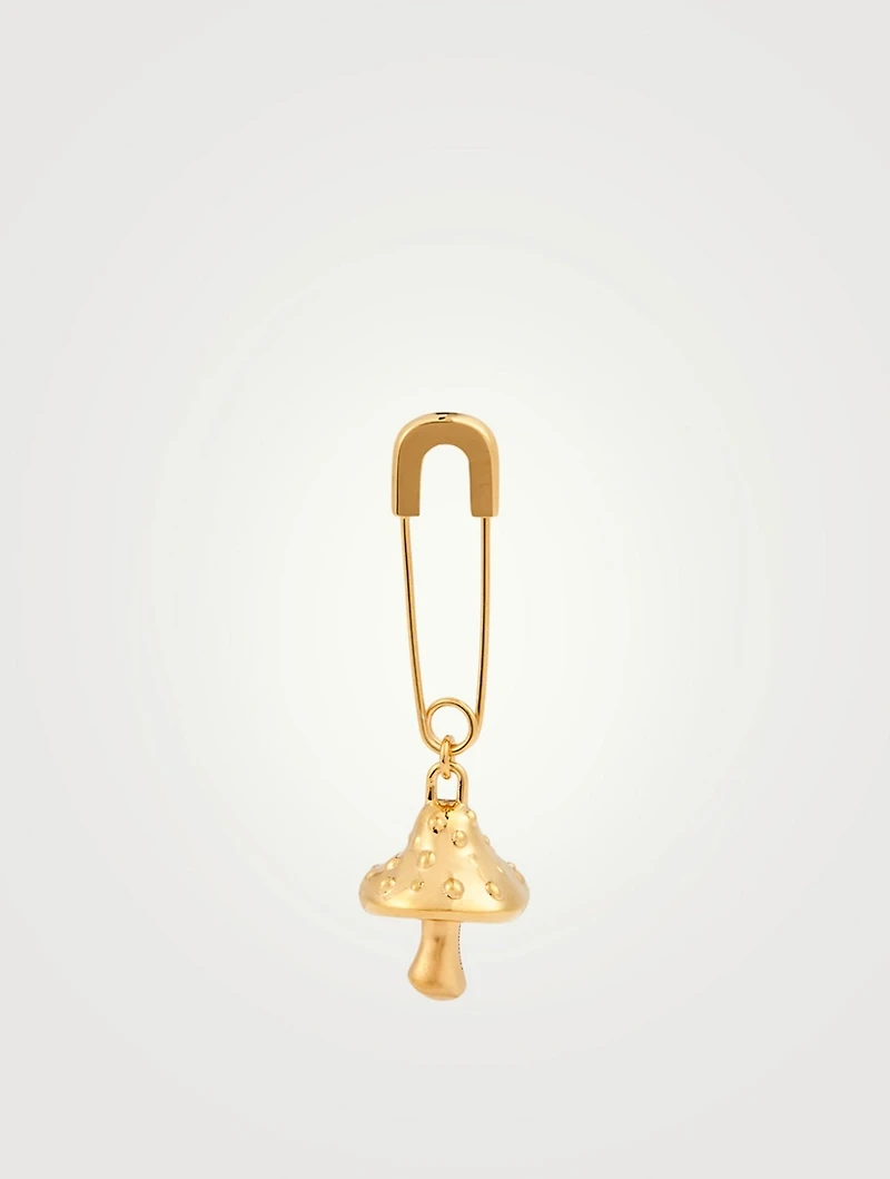18K Goldplated Safety Pin Mushroom Charm Earring