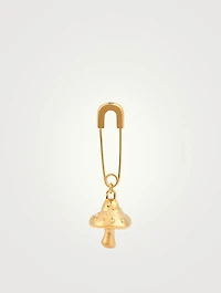18K Goldplated Safety Pin Mushroom Charm Earring