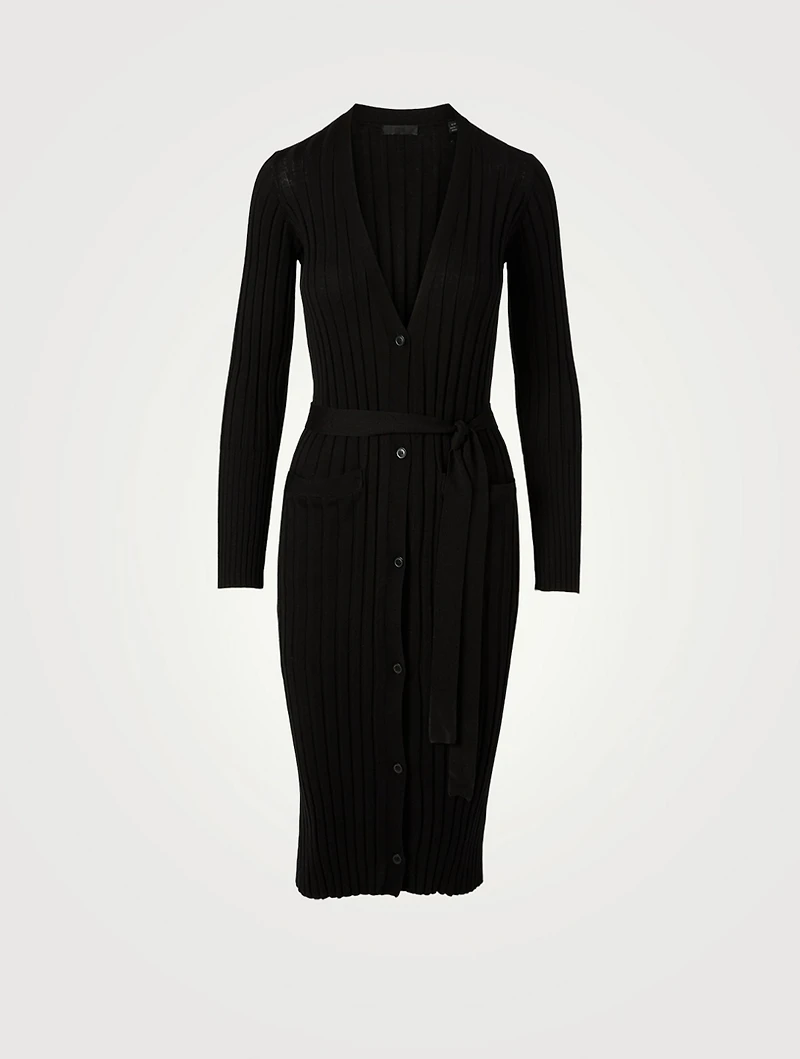 Silk-Blend Ribbed Long Cardigan