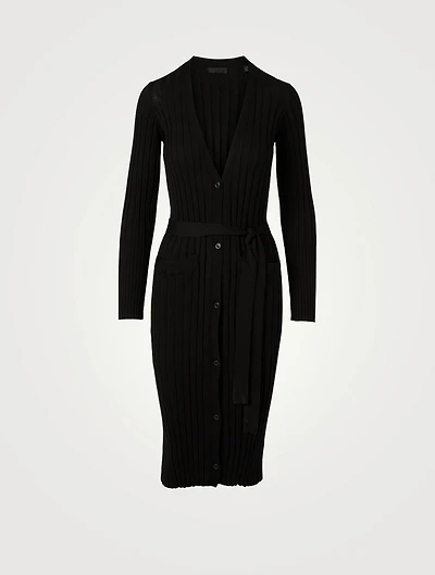 Silk-Blend Ribbed Long Cardigan