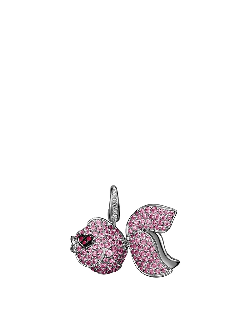 Small Je T'Aime Qin Qin 18K White Gold Pendant With Diamonds, Pink Sapphires And Rubies