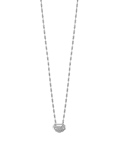Small Yu Yi 18K White Gold Flower Pattern Necklace With Diamonds