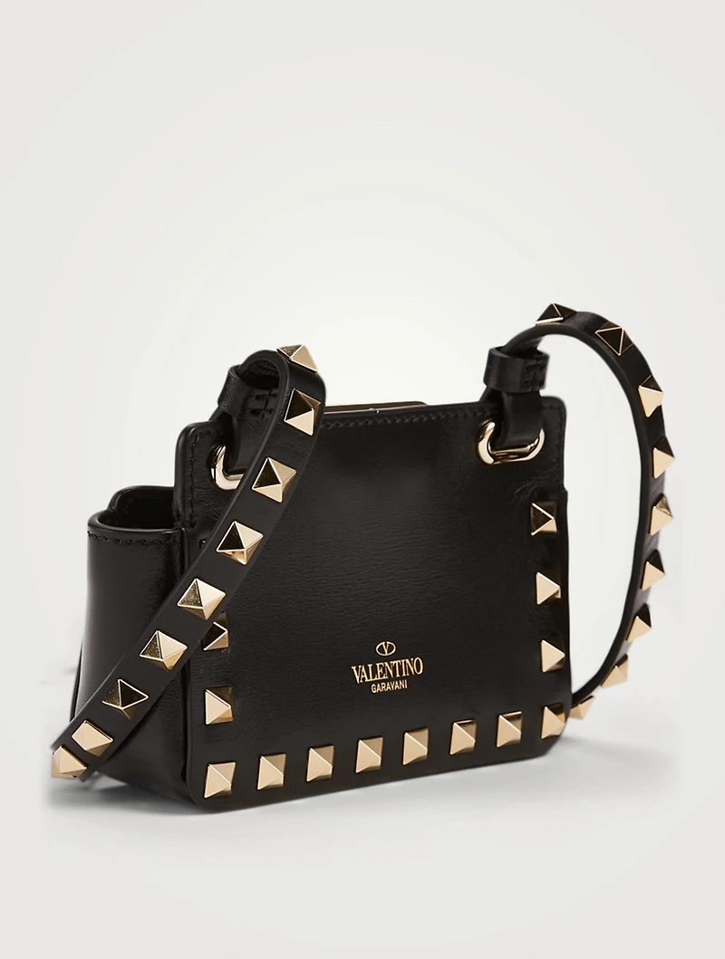 Rockstud Leather Card Holder With Strap