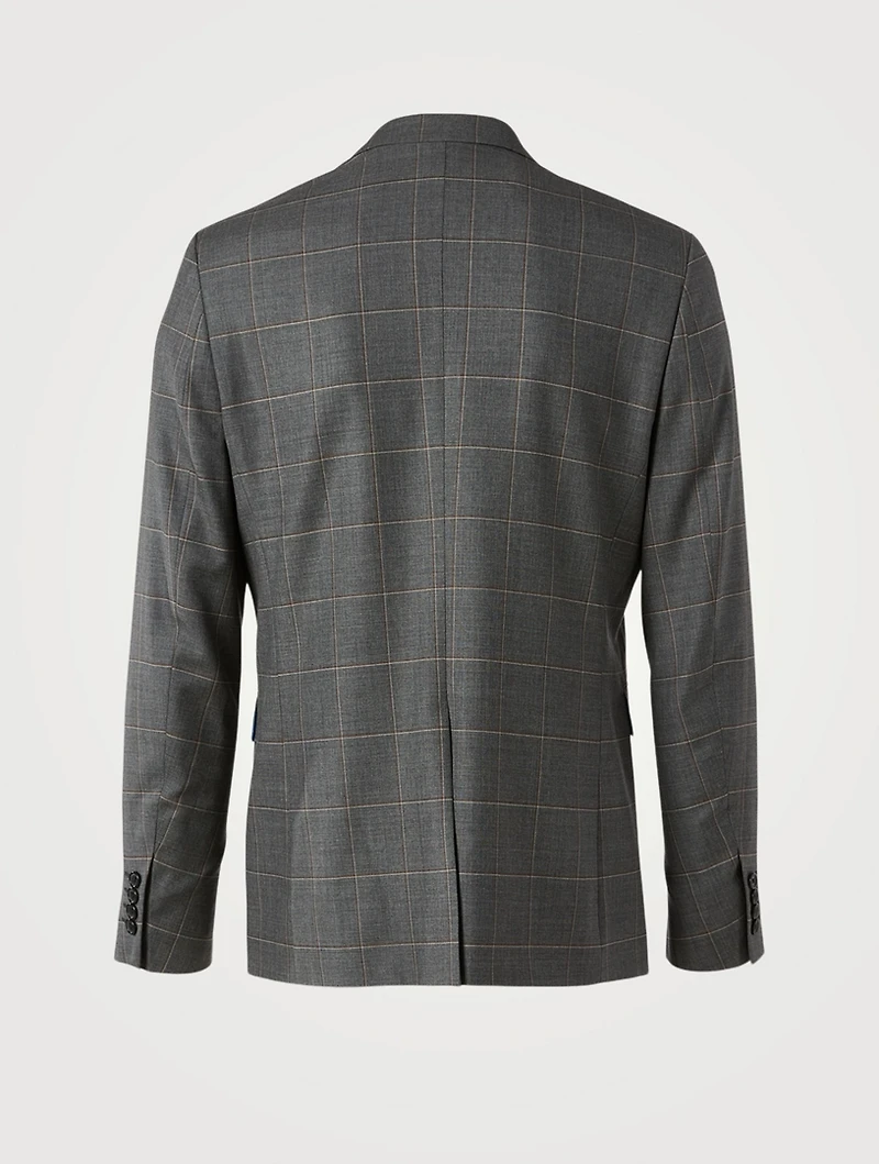 Wool Two-Button Jacket Windowpane Print