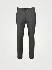 Wool Drawstring Pants Windowpane Print
