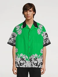 Cotton Short-Sleeve Shirt Dark Blooming Print