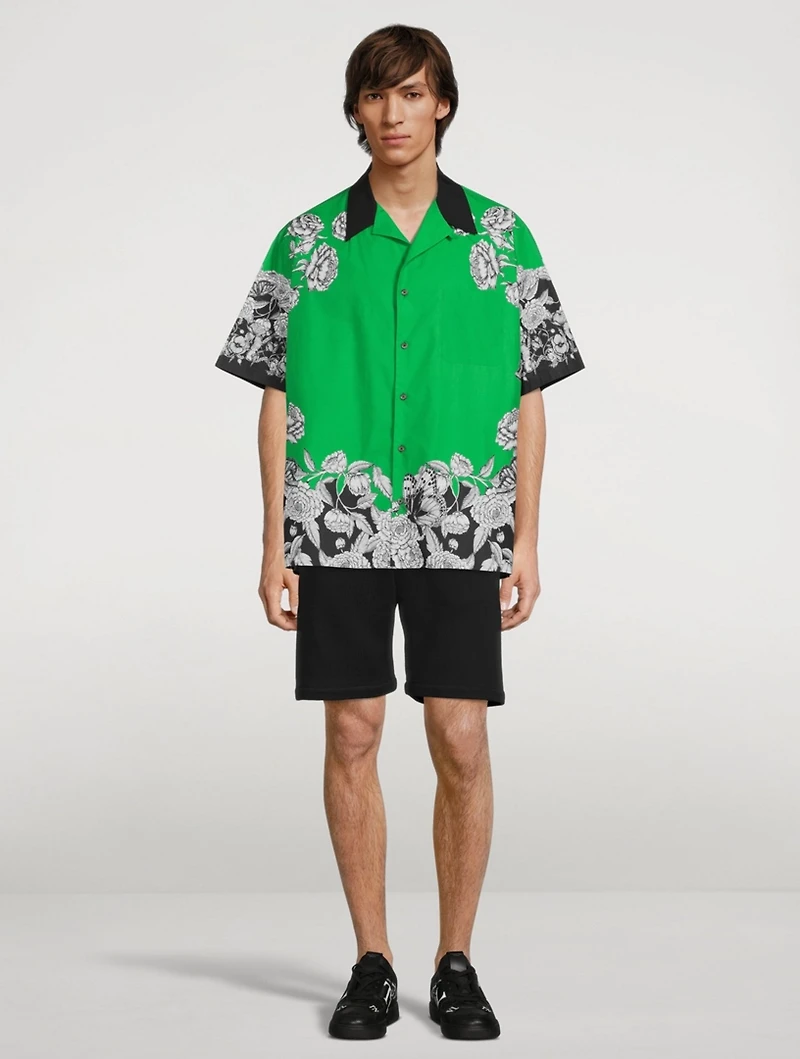 Cotton Short-Sleeve Shirt Dark Blooming Print