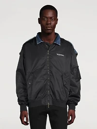 Nylon And Denim Bomber Jacket
