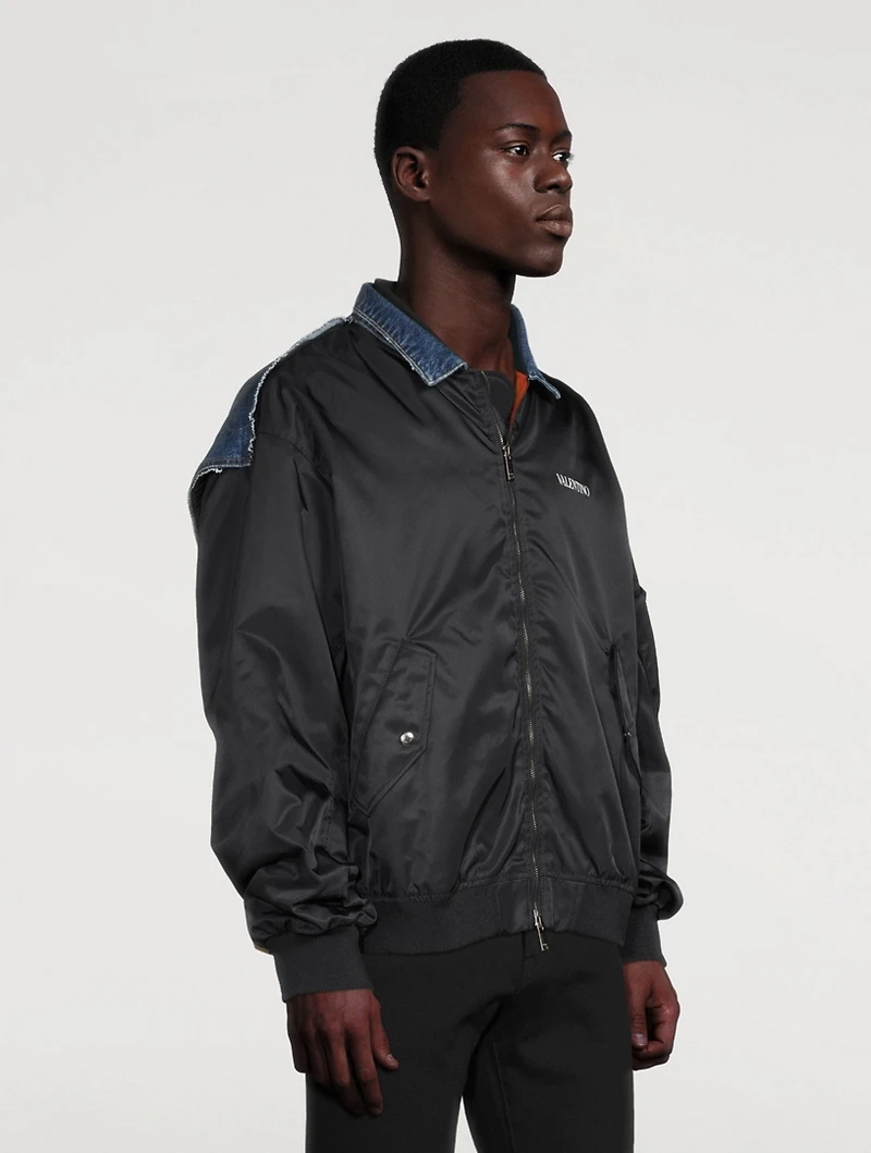 Nylon And Denim Bomber Jacket
