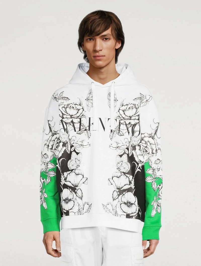 Cotton Hoodie Dark Blooming Print