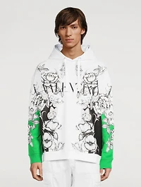 Cotton Hoodie Dark Blooming Print