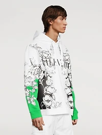 Cotton Hoodie Dark Blooming Print