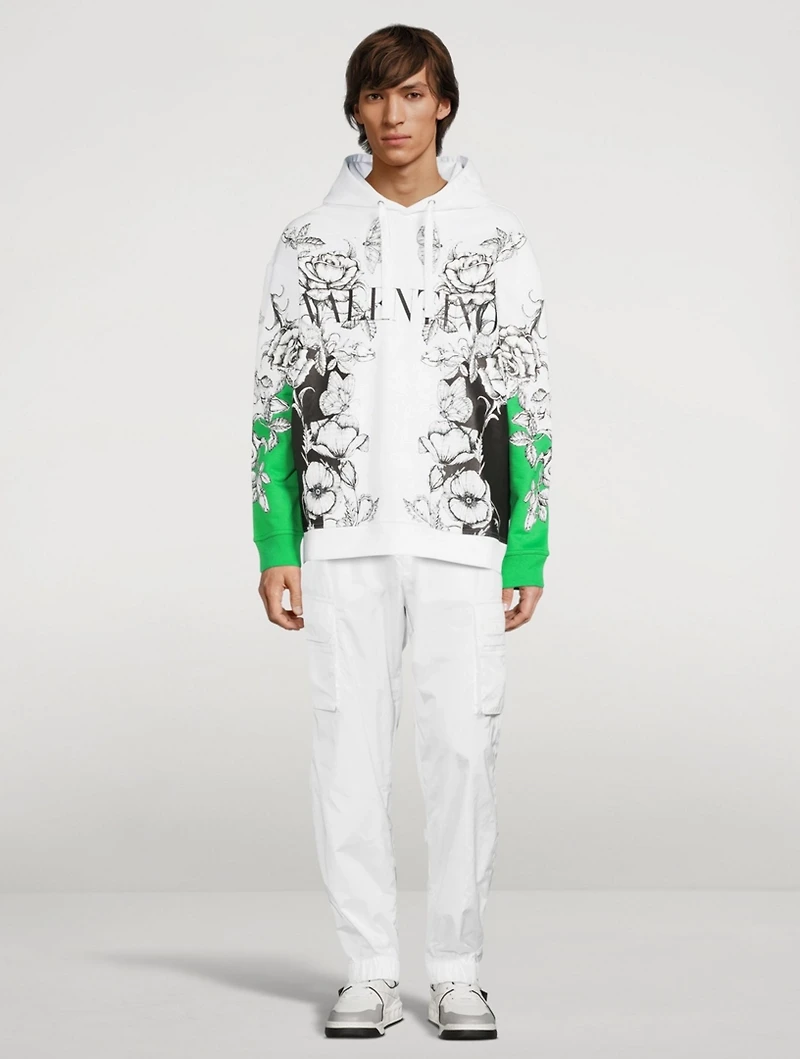 Cotton Hoodie Dark Blooming Print